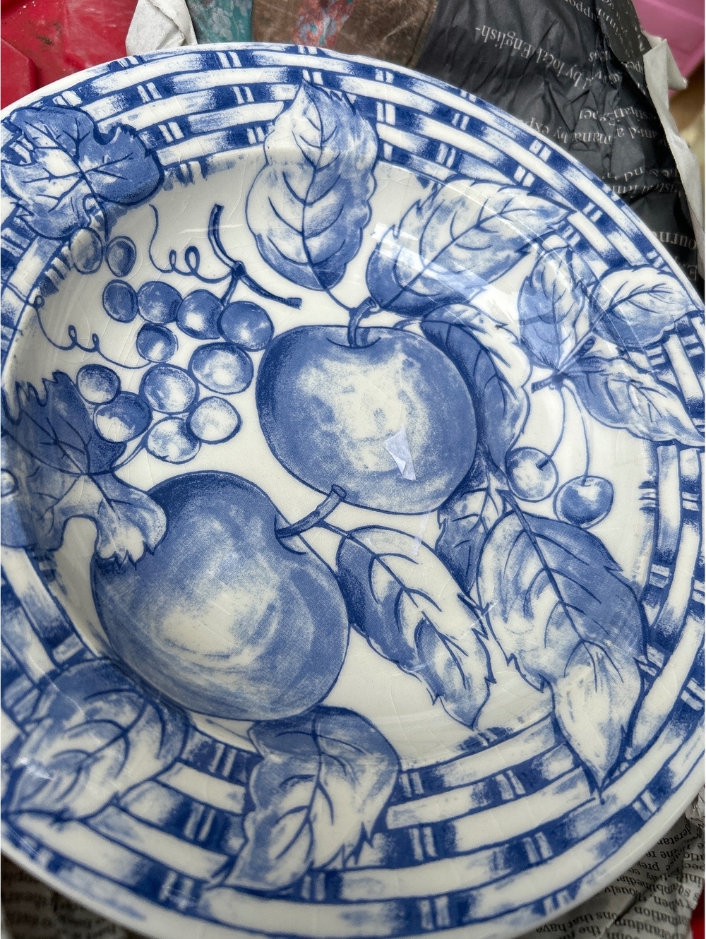 PIER 1 ONE Blue White Basketweave Fruit 8-1/4" Salad Dessert Plates Set/3 ITALY